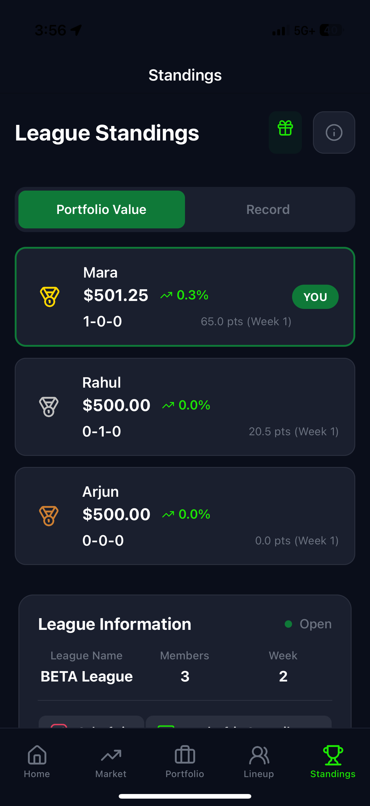 DraftIQ Standings Page
